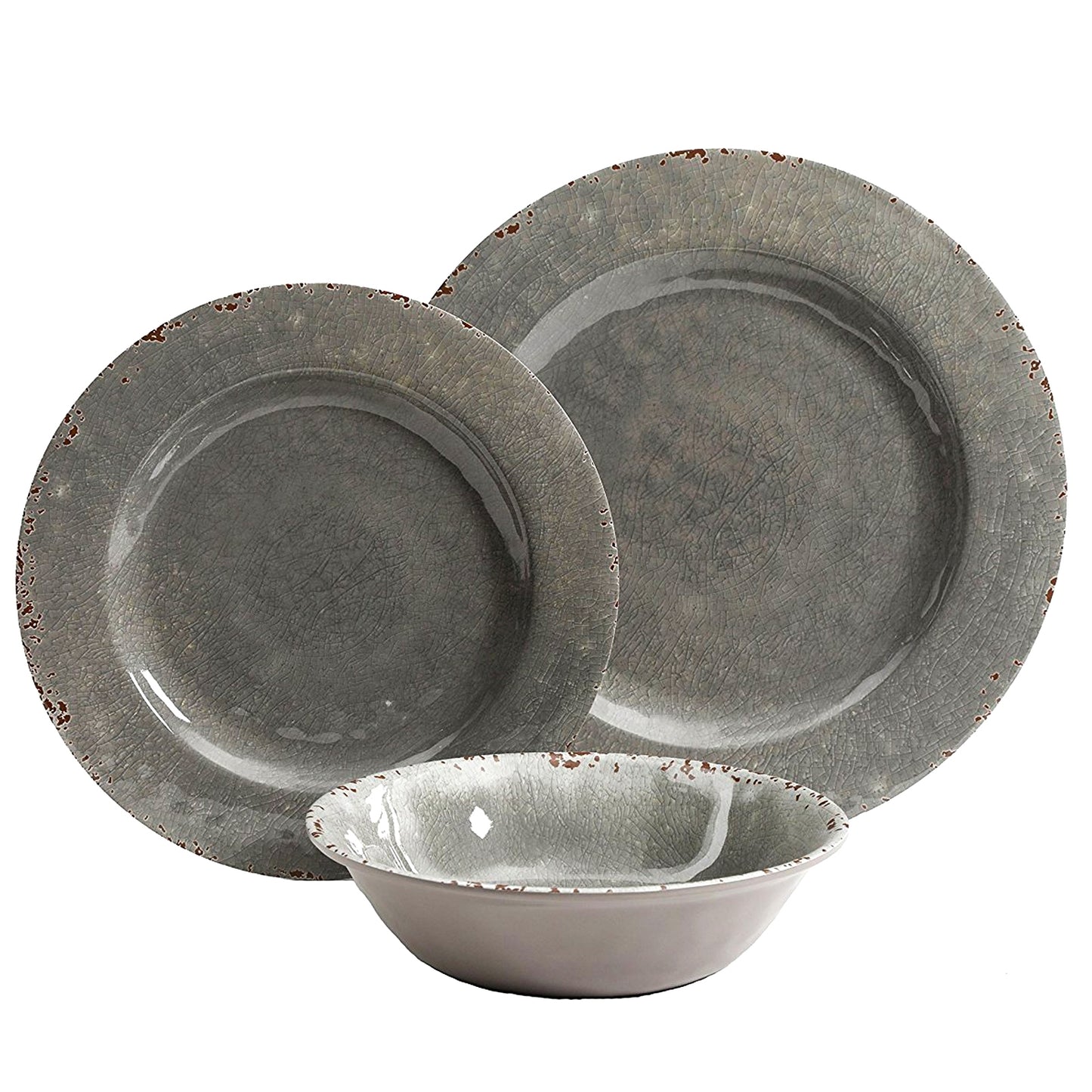 Studio California Mauna 12 Piece Dinnerware Set in Gray Crackle Look Decal