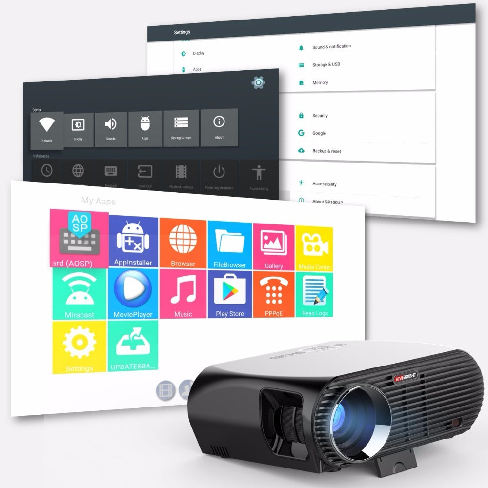 ViviBright GP100UP Smart Home Theater Projector Android6.01 3500 Lumens High Brightness LED WiFi Beamer 1280*800pixels black_European regulations