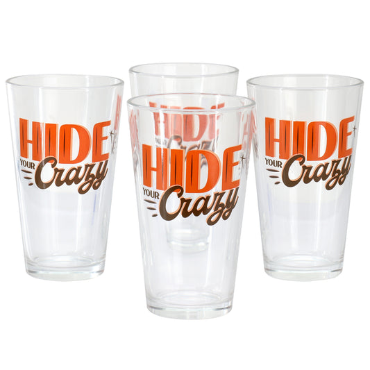 Wanda June Home by Miranda Lambert Hide Your Crazy 4 Piece 16 Ounce Glass Tumbler Set