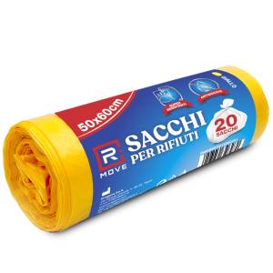 1 Rotolo da 20 Sacchi Rifiuti 50x60cm Gialli RMOVE