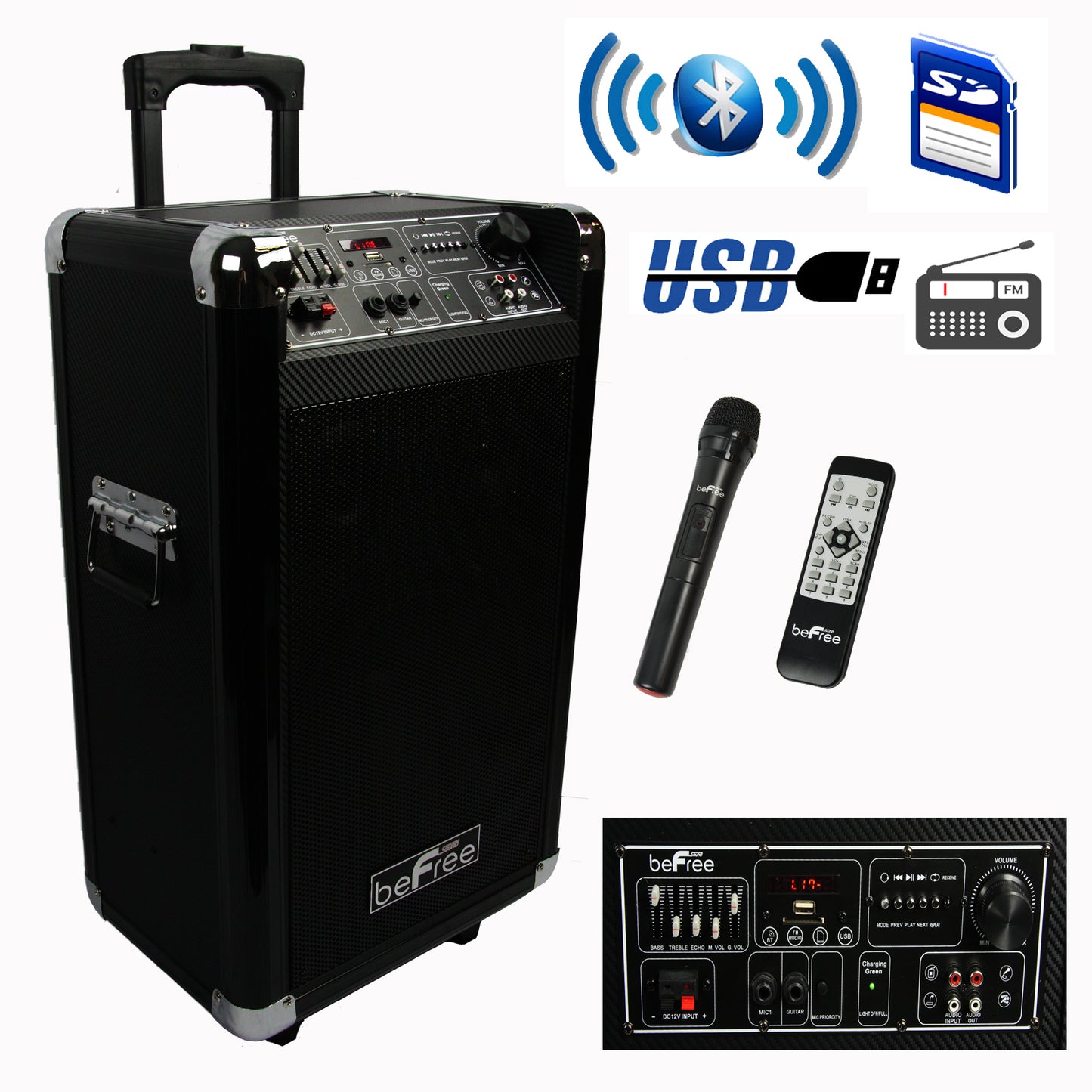 beFree Sound Sleek 10 Inch Professional Portable Bluetooth PA Speaker