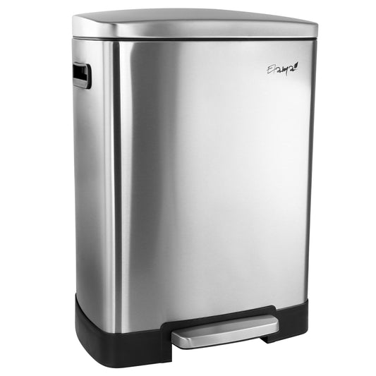 Elama 40 Liter 2 Compartment Large 10.6 Gallon Split Stainless Steel Step Trash Bin with Slow Close Mechanism