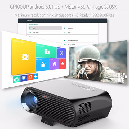 ViviBright GP100UP Smart Home Theater Projector Android6.01 3500 Lumens High Brightness LED WiFi Beamer 1280*800pixels black_European regulations