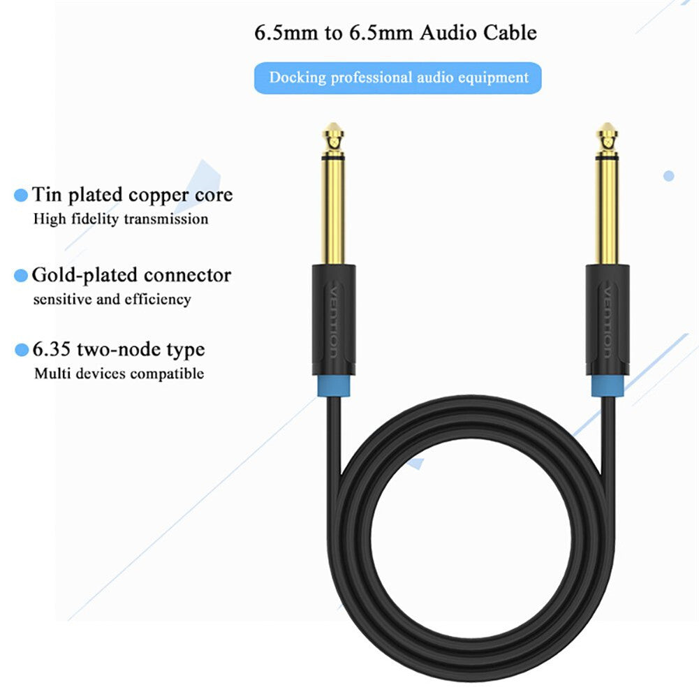 Vention Aux Guitar Cable 6.5 Jack Audio Cable 6.35mm Aux Cable for Stereo Guitar Mixer Amplifier Speaker  black