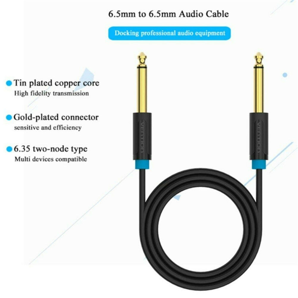 Vention Aux Guitar Cable 6.5 Jack Audio Cable 6.35mm Aux Cable for Stereo Guitar Mixer Amplifier Speaker  black