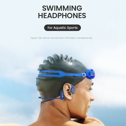 Wireless Headphones Headband Bone Conduction Earphones Clear Sound Calling Headphones Waterproof Earbuds Blue
